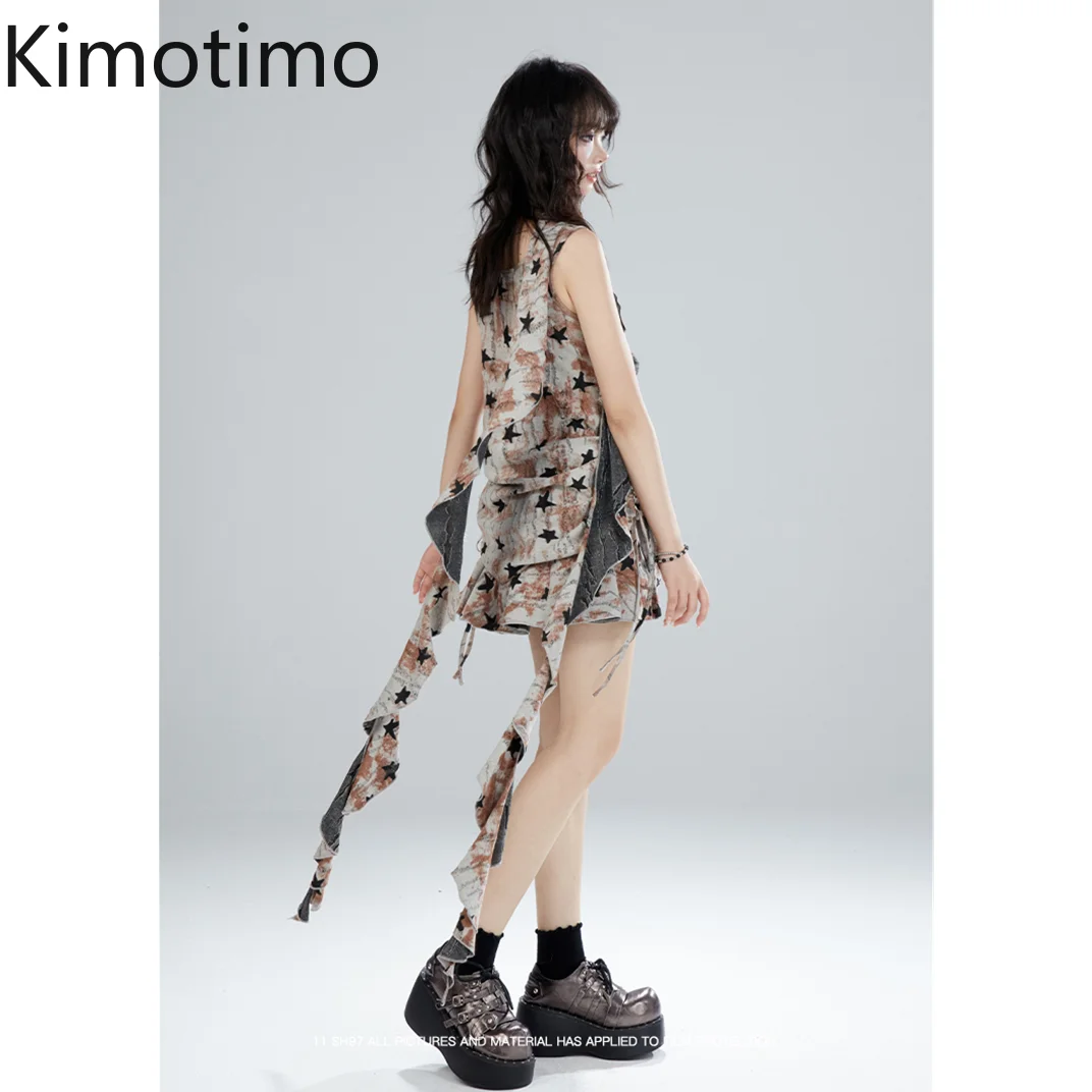 

Kimotimo Y2k Star Printed Skirt Suits Women Summer Halter Drawstring Tank Top High Waist Mini Skirts Spicy Girls Two Piece Set
