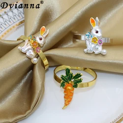 6Pcs Easter Bunny Napkin Rings Metal Rabbit Carrot Napkin Rings Holder for Easter Dinner Gatherings Holiday Parties HWH42