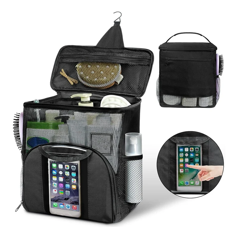 หอพักห้องอาบน้ำฝักบัวแบบพกพาความจุขนาดใหญ่สำหรับสิ่งจำเป็นในวิทยาลัยกระเป๋าสะพายผ้าช่องแยกต่างหาก