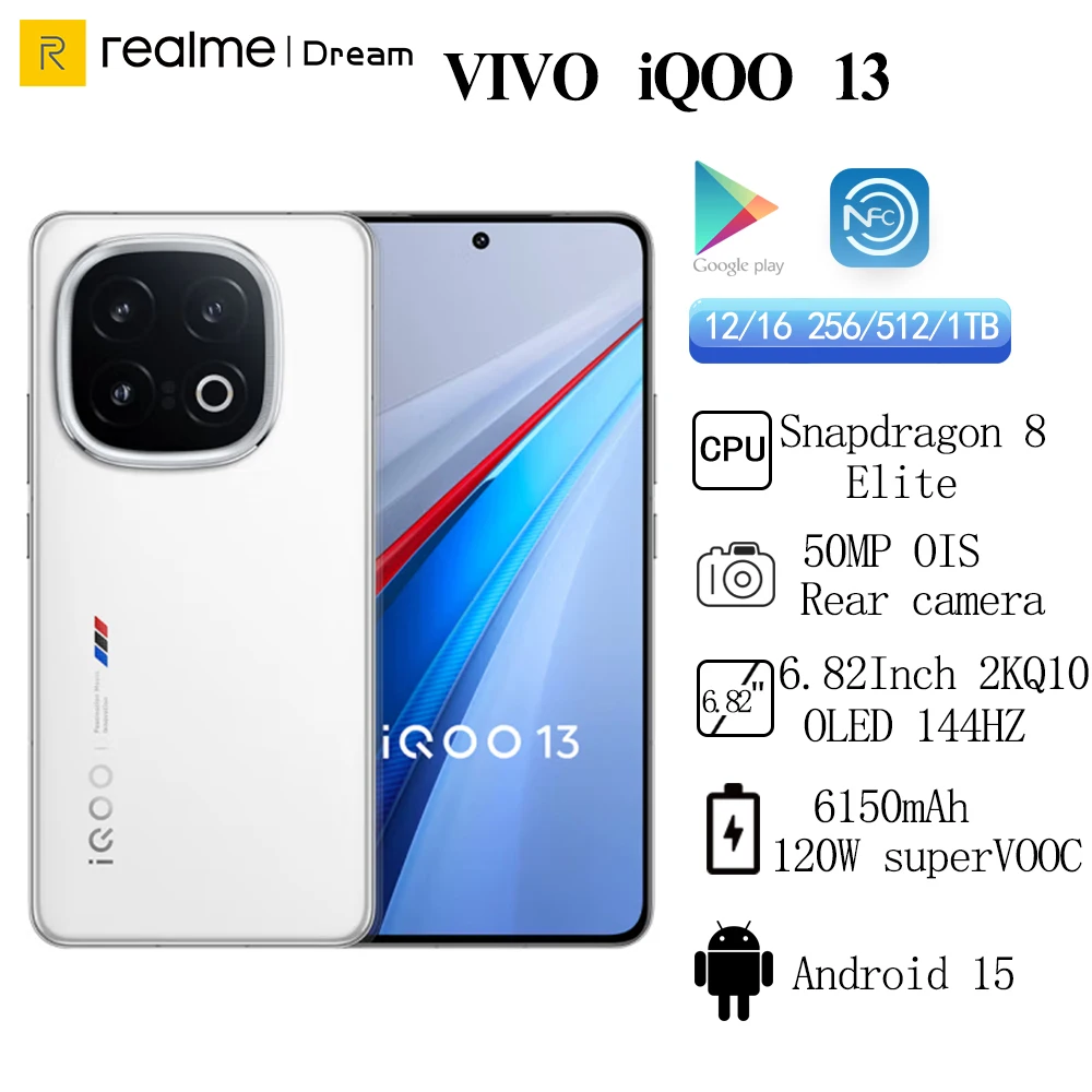 Официальная новая камера Vivo Iqoo 13 Celulares Snapdragon 8 Elite Android 15,0, Face ID, 120 Вт, зарядка 6,82 дюйма, AMOLED, 144 Гц, 50,0 МП, камера GPS