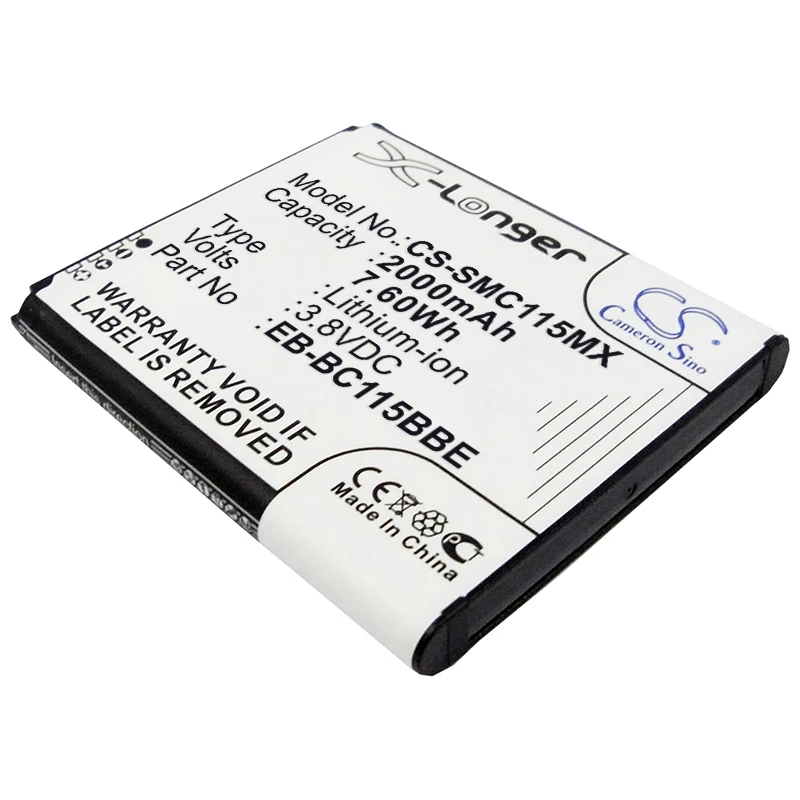 Batería de cámara de 2000mAh para Samsung, EB-BC115BBC, Galaxy S5, Zoom, Galaxy K, zoom, EB-BC115BBE, SM-C111, SM-C115