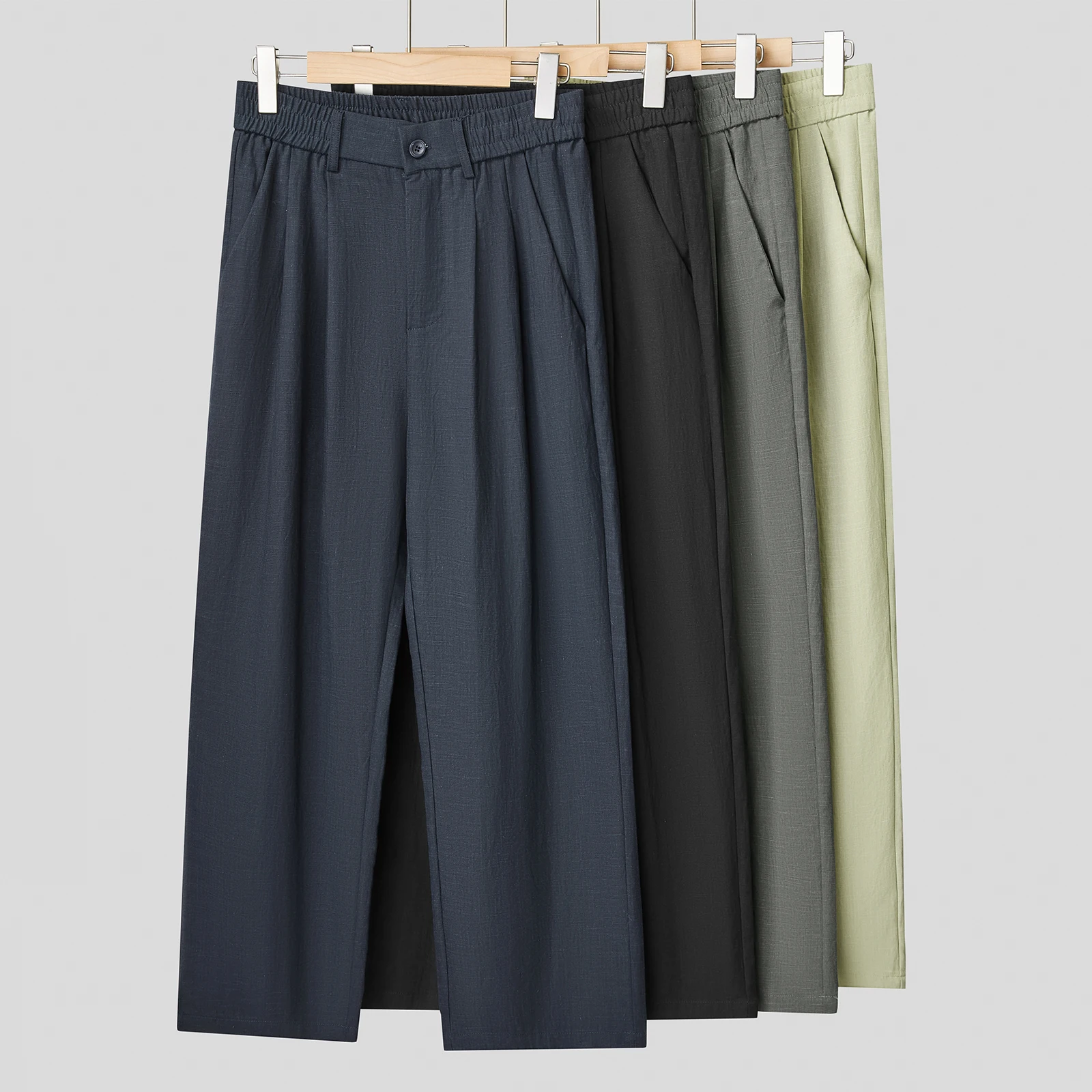 Retro Atmosphere Light Coolness Breathable Summer Men's Casual Pants Straight Leg Silk Lyocell Texture Lightweight Comfortable