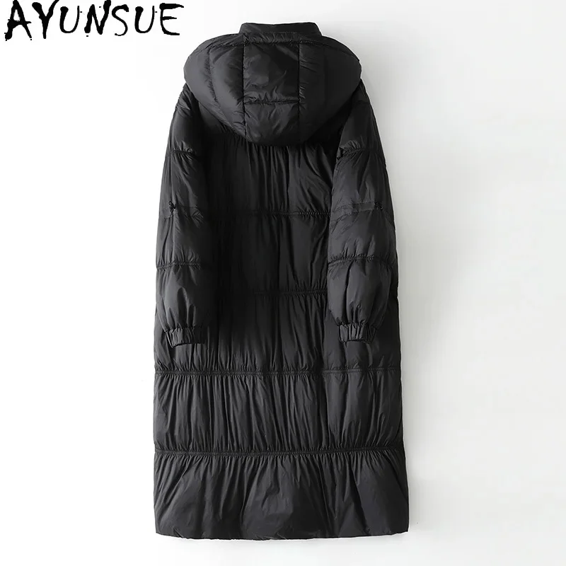 

2024 AYUNSUE Autumn Winter Jackets for Women 90% Grey Duck Down Coats Hooded Parkas Black Long Puffer Jacket Abrigos Mujer