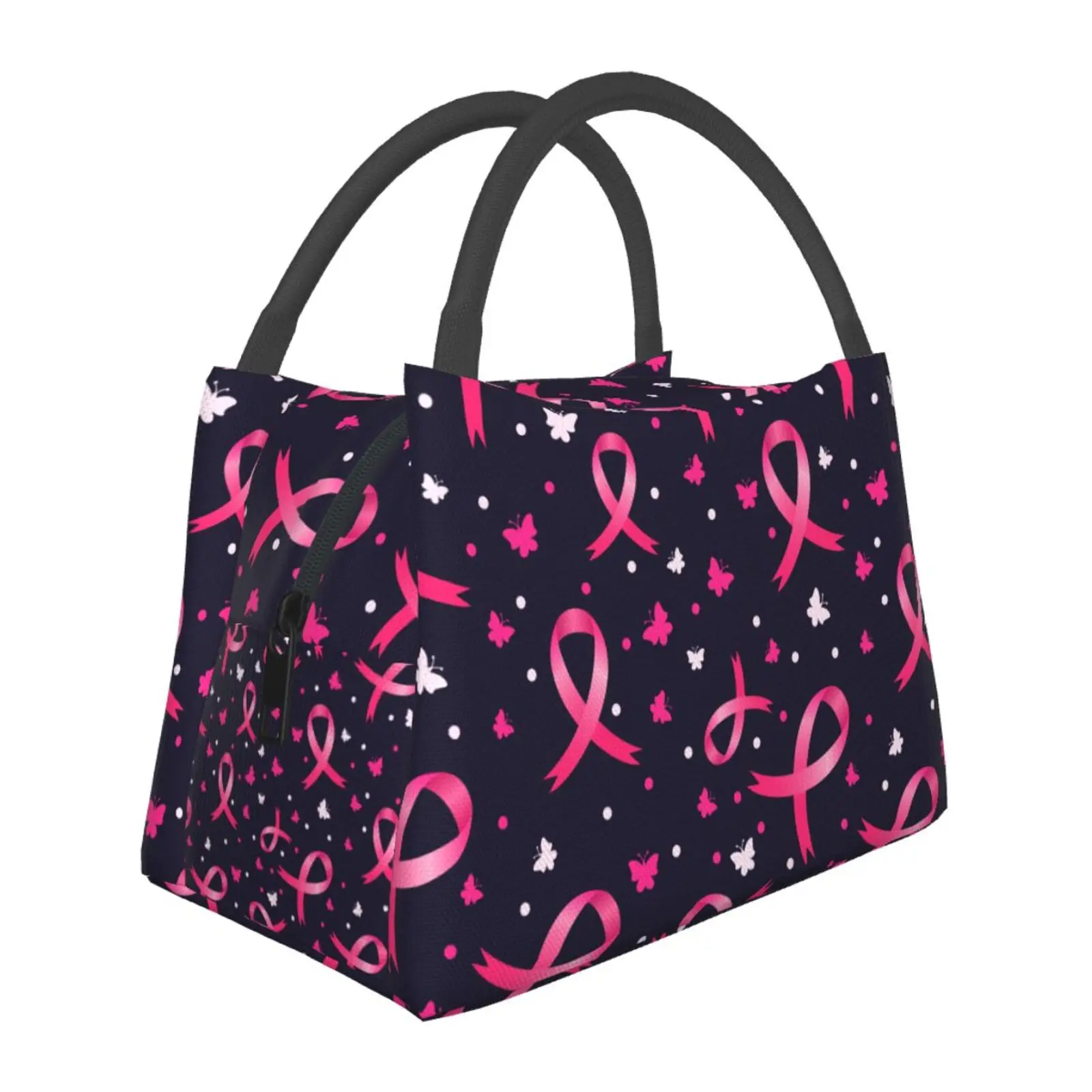 Breast Cancer Pink Ribbon Lunch Bags Insulated Lunch Bag, Reusable Box Tote Meal Prep Container For Men & Women Work