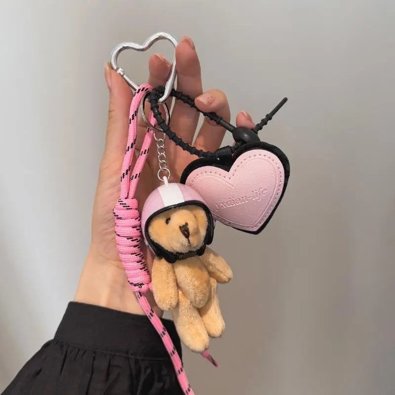 Niedlicher Helm-Bären-Anhänger, DIY Persönlicher Auto-Schlüsselanhänger, Dekorativer Charm, Gewebtes Seil zum Aufhängen, Handy-Schlüsselring, Taschenzubehör – Detail 1