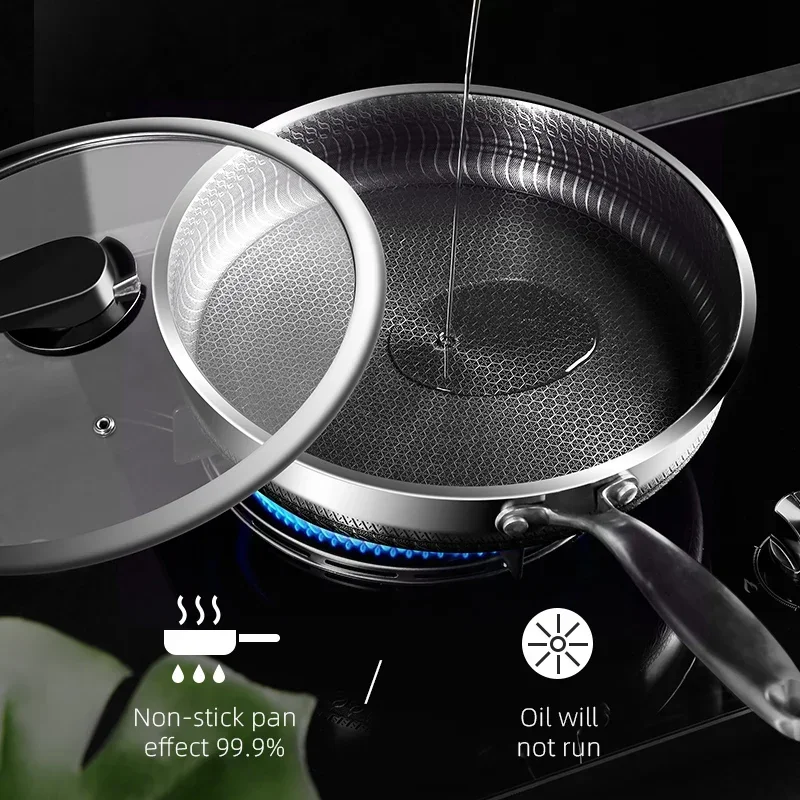 

316/304 Stainless Steel Frying Pan High Quality Pan Steak Honeycomb Induction Fried Pan Cooker Wok General Stick Non Purpose