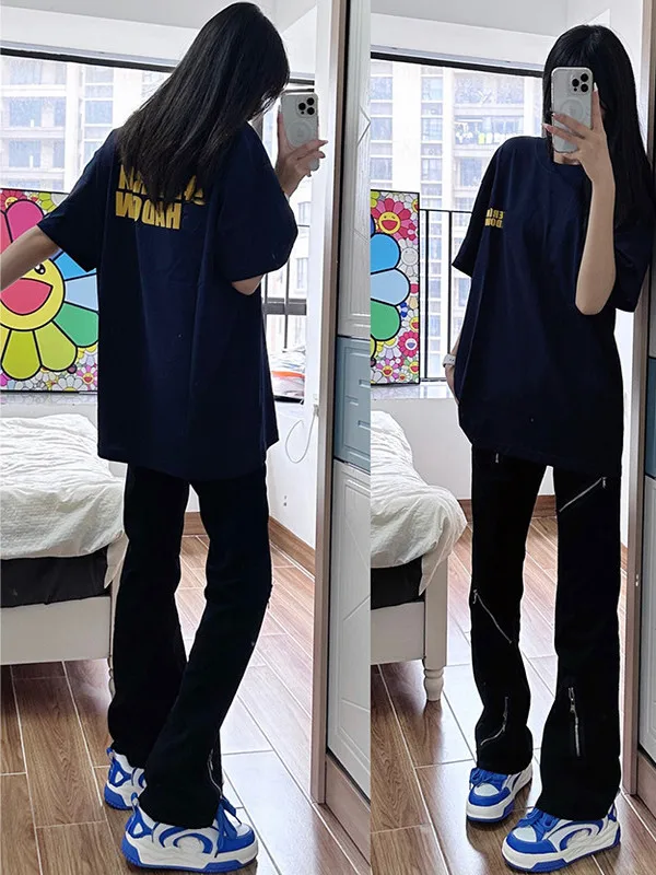 

Мужские джинсы Bla American Sle Straight Leg, летние, модные, брендовые, с несколькими молниями, повседневные, свободного кроя, длинные брюки