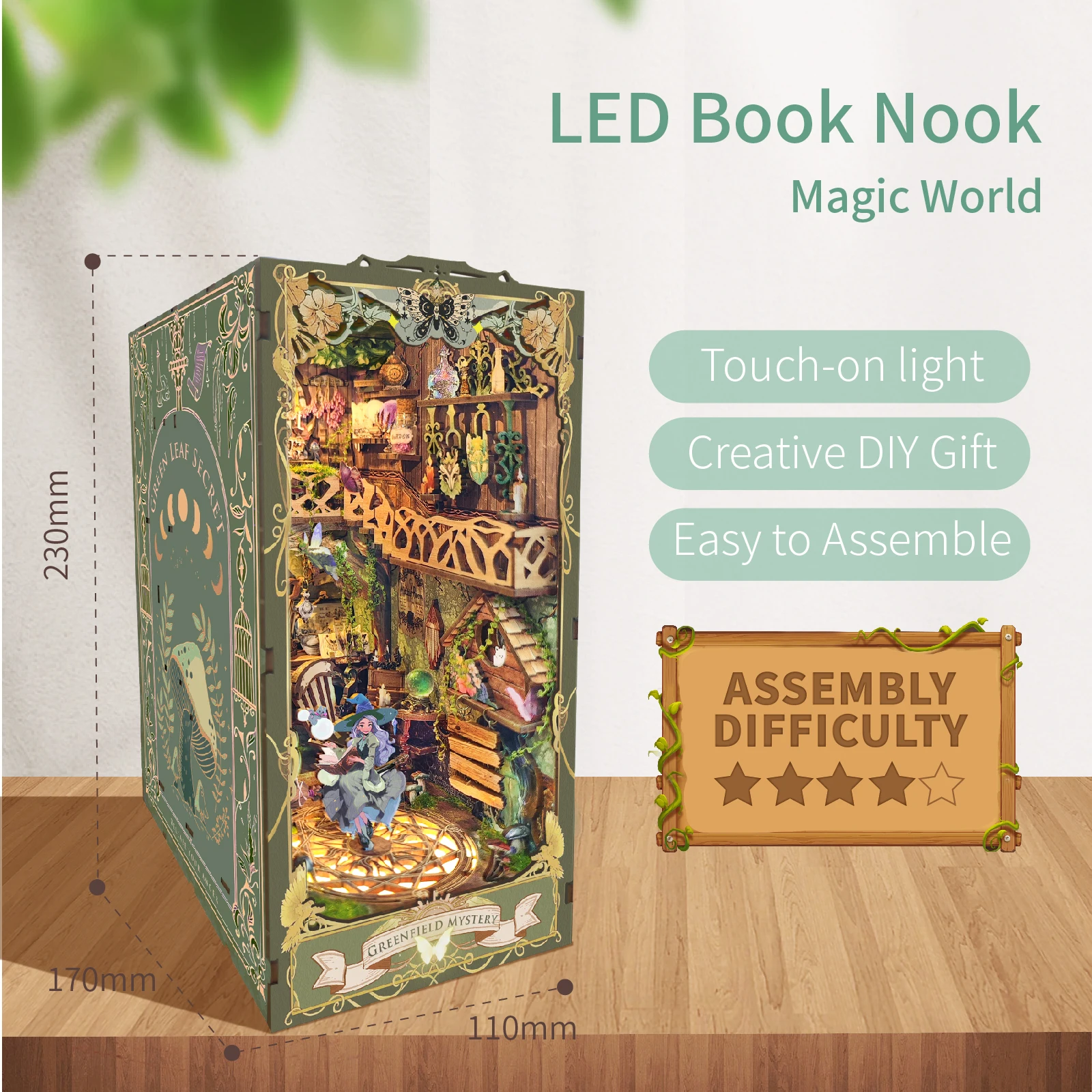 Diy Wooden Magic House Book Nook Shelf Insert Kits Miniature Green World Bookends Doll Houses Bookshelf Handmade Crafts Gifts