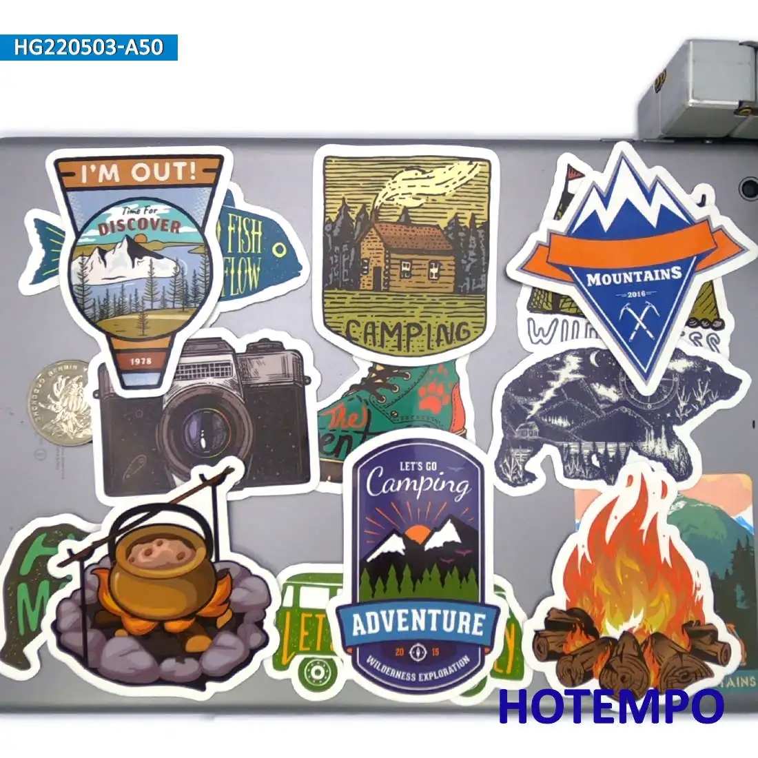 Weltreise-Aufkleber-Set, Klettern, Camping, Wandern, Outdoor-Abenteuer, für Laptop, Auto, Telefon, Motorrad, lustiges Aufkleberpaket, 50 Stück – Detail 8