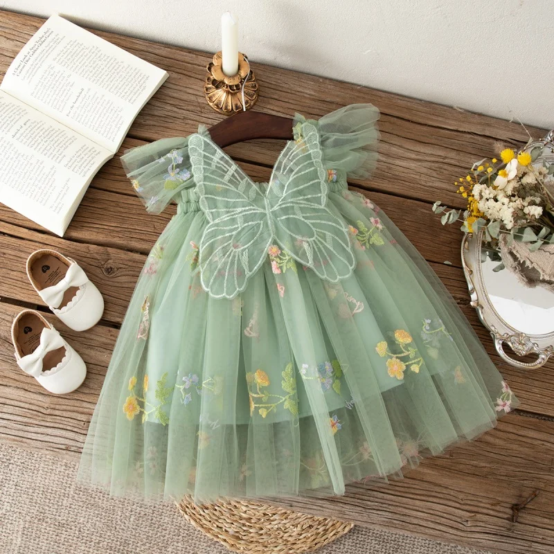 Robe d'été en maille florale pour filles, tenue Adorable robe de mariage à fleurs pour filles