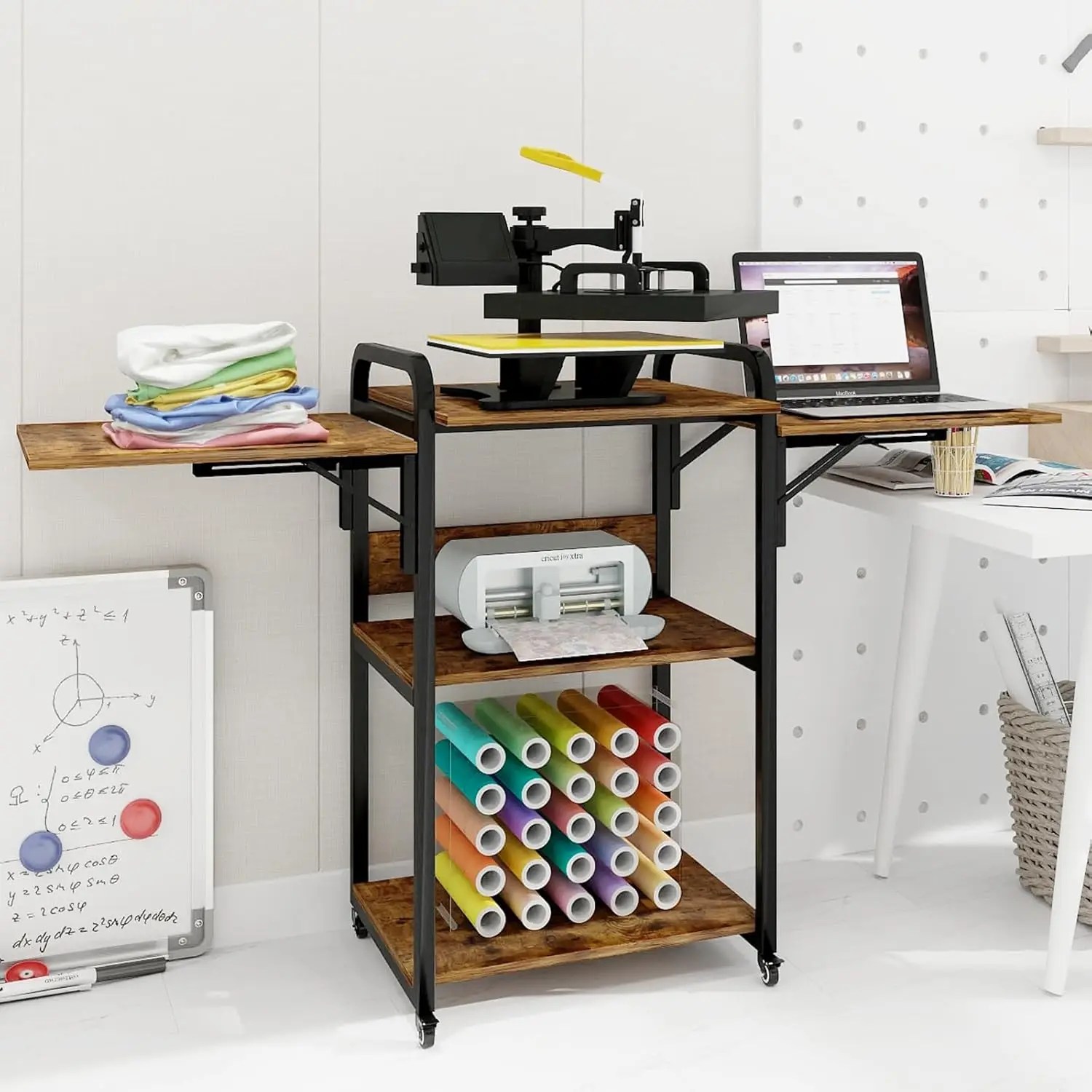 

3-х уровневый подвижный стол для термопресса, складная подставка для машины для теплопередачи, сверхмощный вращающийся верстак со складным столом