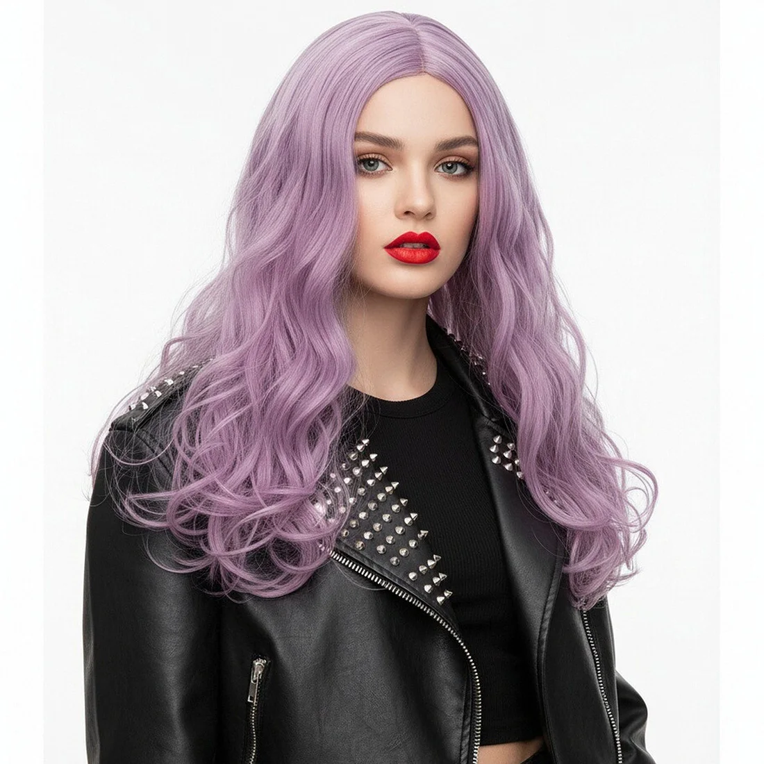 Purple Middle Part Line Long Curl Synthetic Wig Heat Resistant for Women Daily Halloween Wear