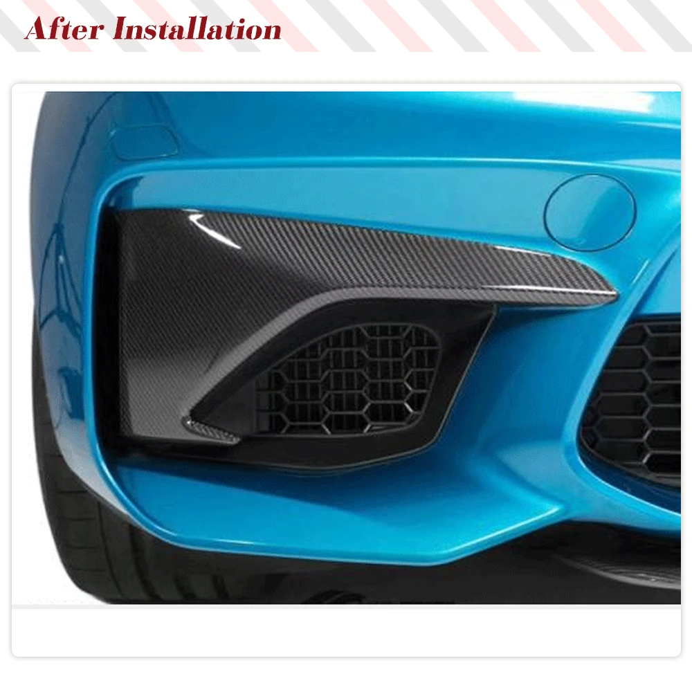 For BMW F87 M2 2016 2017 2018 Dry Carbon Fiber Car Front Bumper Upper Splitters Lip Fog Lamp Cover Trim Canards Fins Winglets