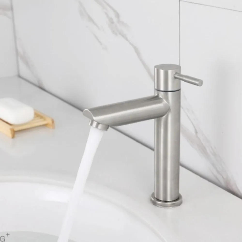 

Sink Tap Bathroom Basin Faucet Single Handle Brushed Stainless Steel Water Tap Anti-Leakage Deck Mounted Bathroom Faucet