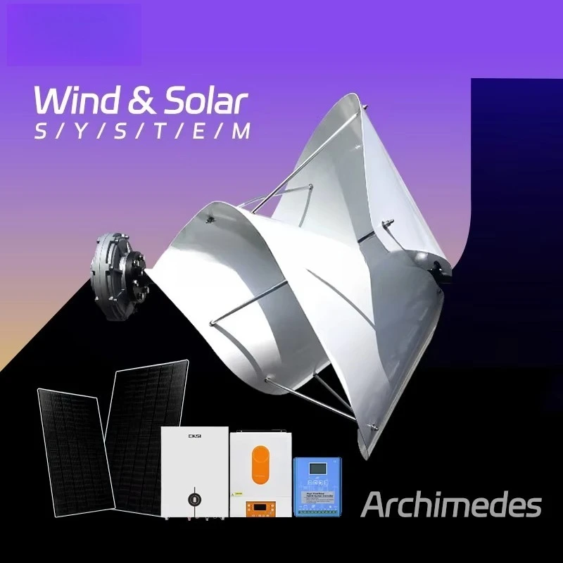 Archimedes Horizontal Axis Windmill Wind Generator Wind Turbine and Solar Panel Hybrid Generation System 5kw 10kw for Home Farms