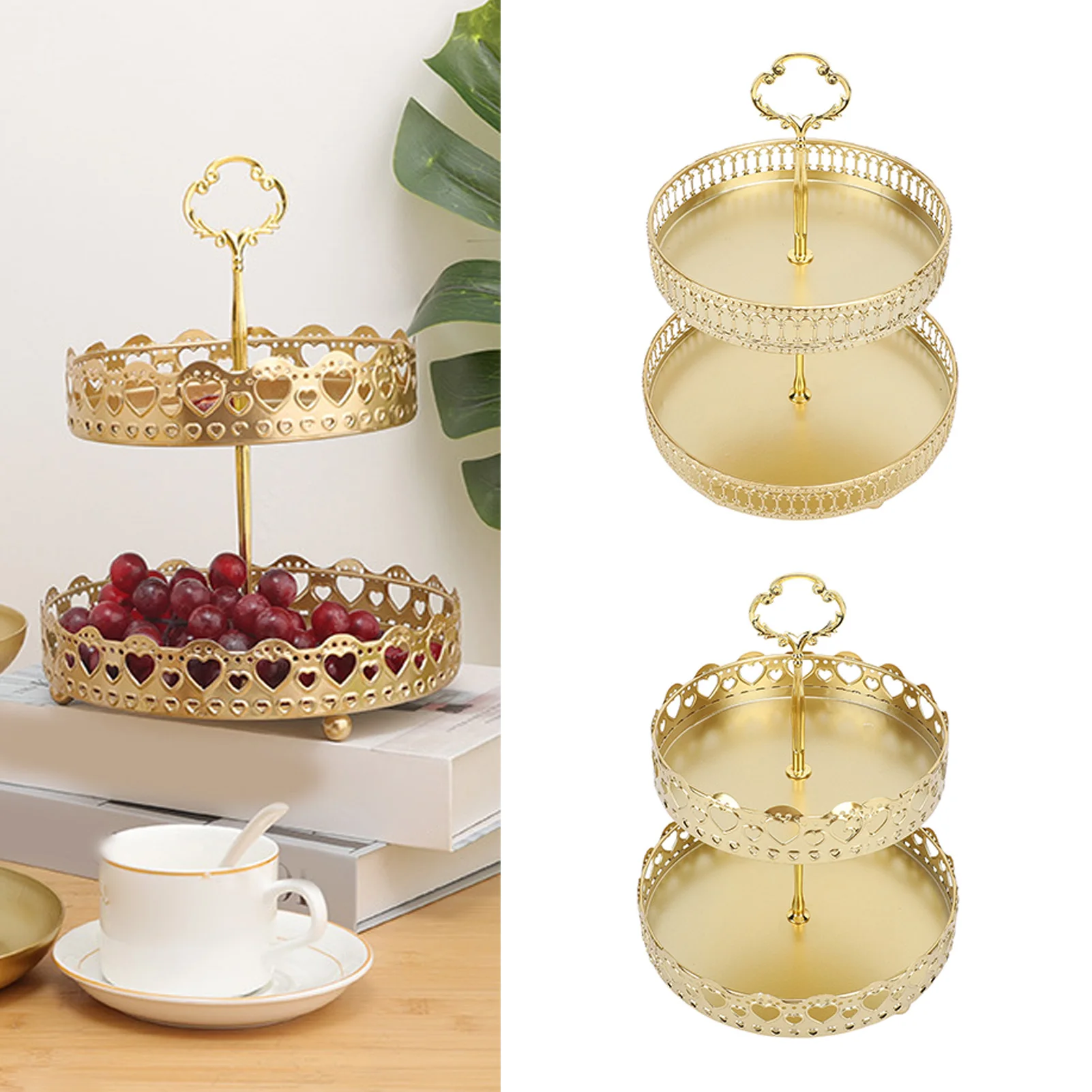 

1Pc Tiered Tray Easy Assembly Metal Large Capacity 2 Tier Serving Tray Stand for Fruit Dessert Cake Snack