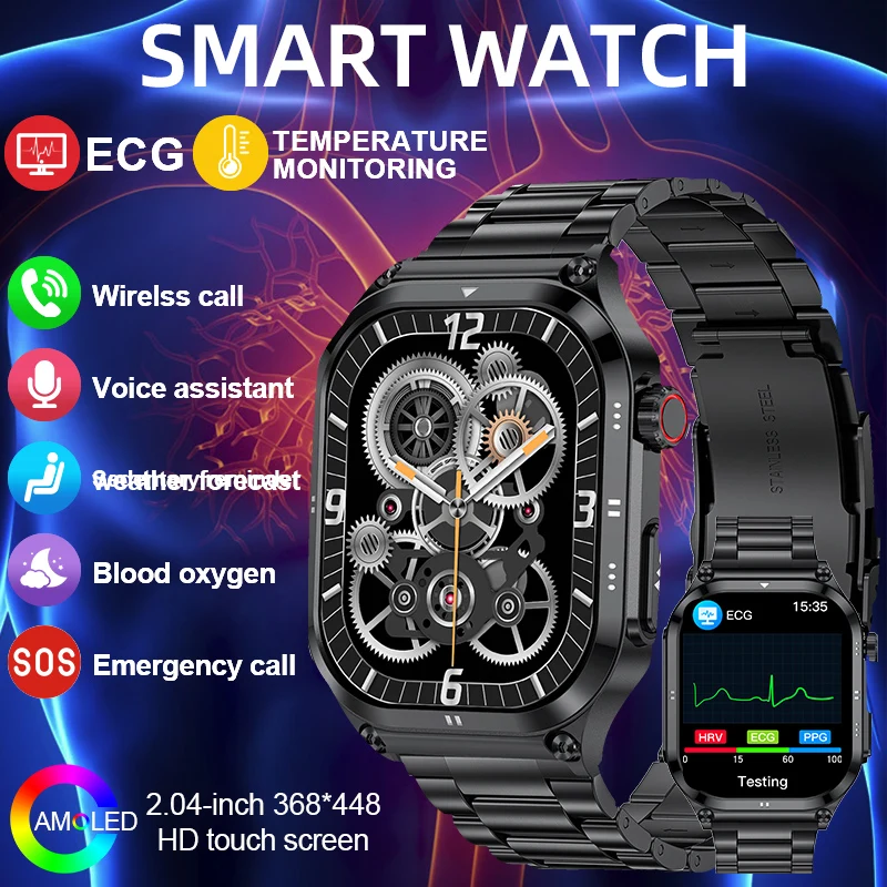 

LIGE New ECG Smart Watch Men Uric Acid Blood Lipid Blood Oxygen Monitoring AMOLED HD Screen Bluetooth Call Health Smartwatch Man