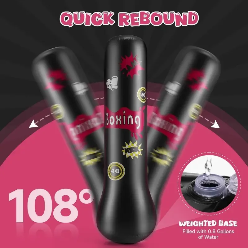 PVC 두꺼워진 어린이 복싱 기둥, 청소년을 위한 팽창식. 떨어지지 않는 피트니스 샌드백. 모래와 물을 추가하세요