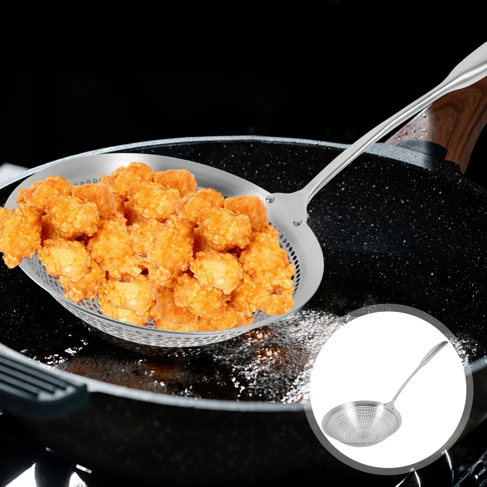 

Stainless Steel Slotted Spoon Long Handle Kitchen Strainer Oil Skimmer Ladle Rustproof Food Strainer For Pasta Noodles Hot