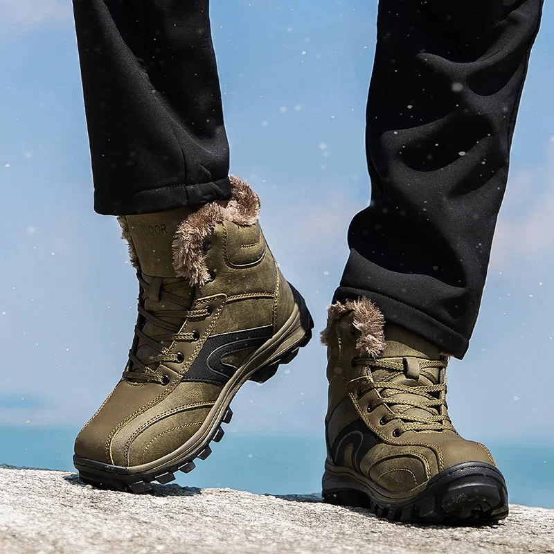 New Men's Winter Boots Thick Plush Warm Men Snow Boots Outdoor Waterproof Boots Winter Non-Slip Men Work Shoes Plus Size 40-48