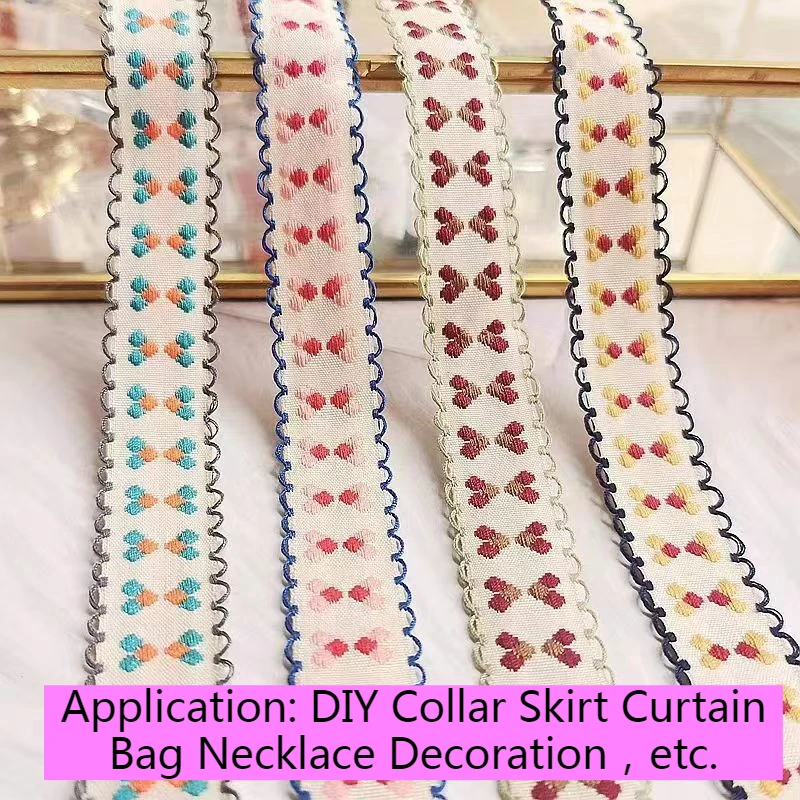 

Width 2CM Pink Blue Love Ethnic Style Ribbon Color Embroidered Lace Flower Ribbon Handmade Accessories DIY High Quality