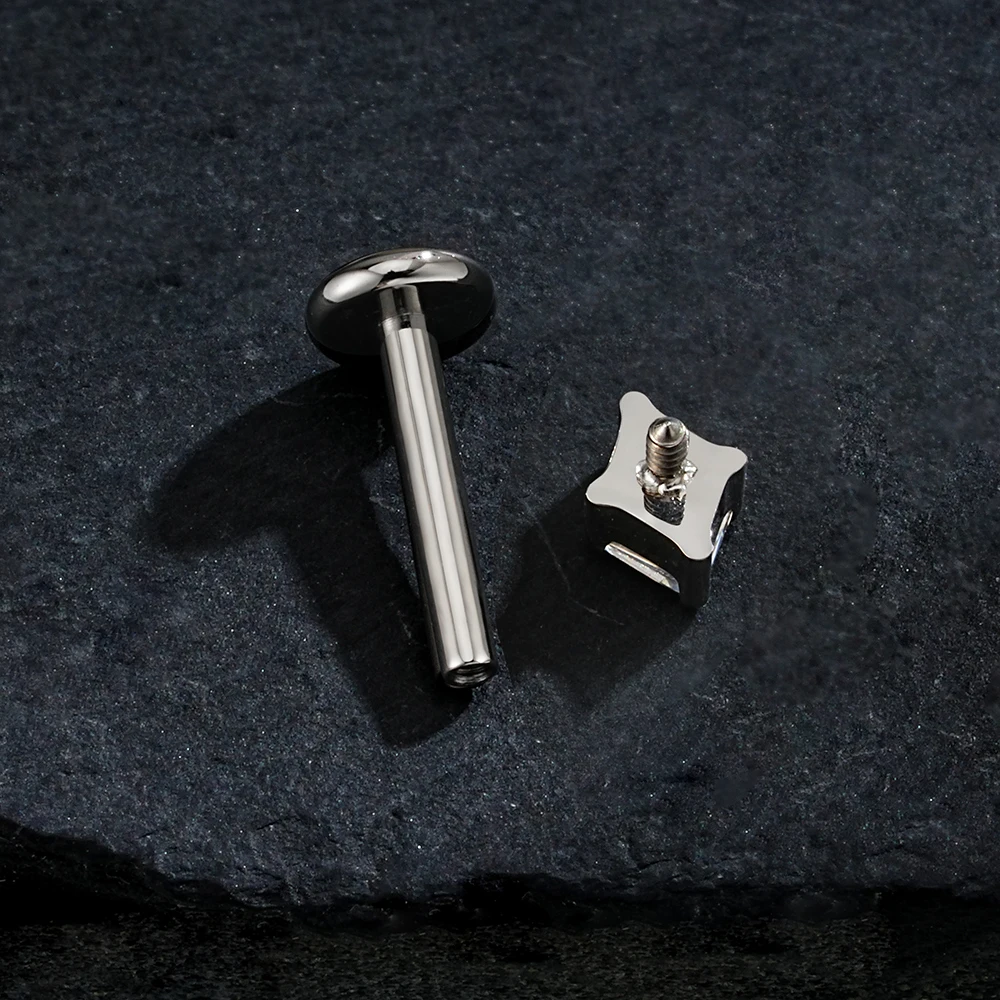 Right Grand ASTM F136 Titanium Rhombus CZ Internally Threaded Labret Stud 16G Flat Back Earring Cartilage Tragus Helix Nose Stud Medusa Piercing Jewelry