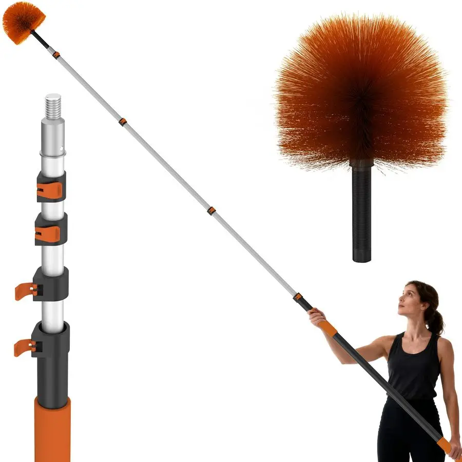 

FT Cobweb Duster with Extension Pole, Cobweb Duster with 520FT Telescoping Extension Pole, Cleans Spider Webs, Washable amp Reus