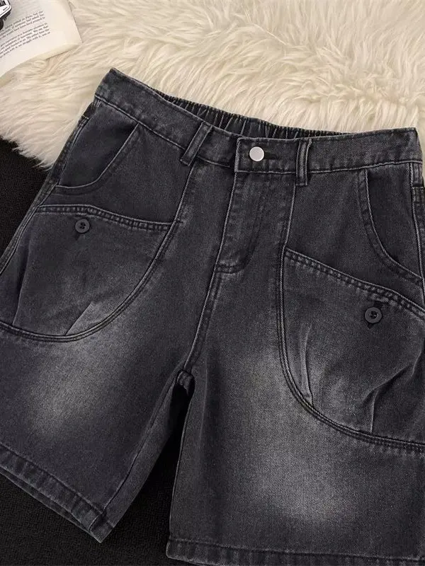 

Retro American Denim orts for Men Worn-look Waed Design ket Five-Part Thin Summer Trendy Casual Sle mid Waist Zipper