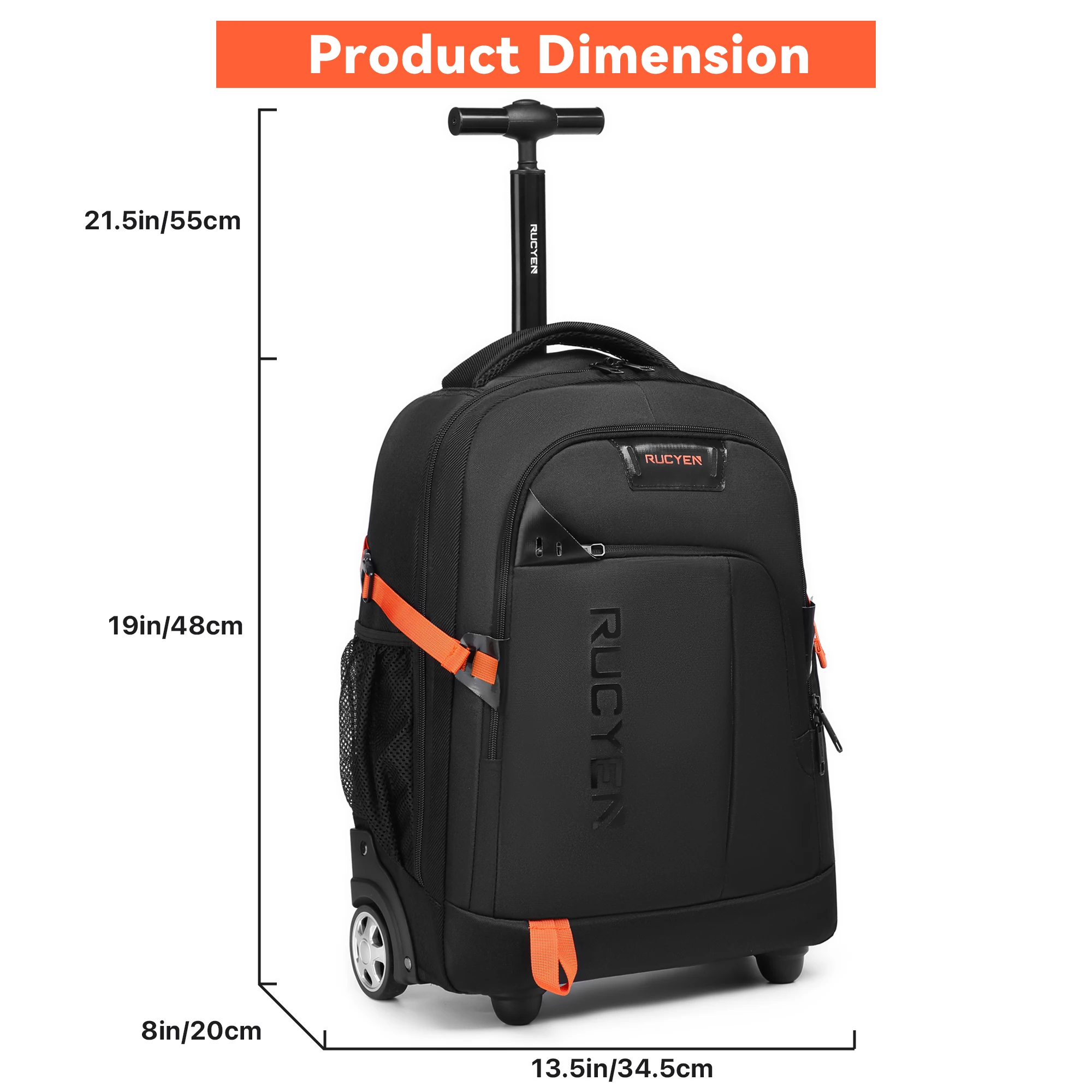 Trolley Luggage Backpack with Wheels Rolling Backpack Detachable Wheels Business Travel Laptop Schoolbag Unisex Boarding Bag