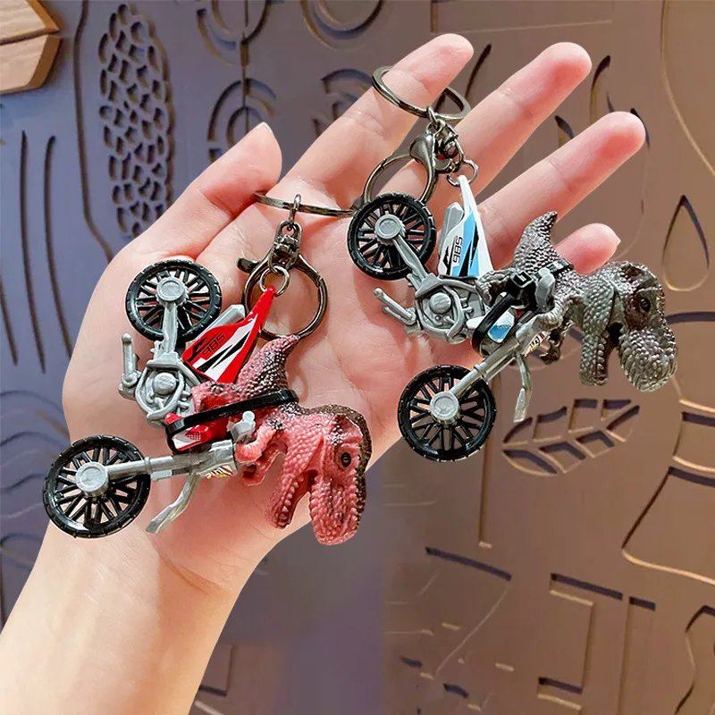 

New Cartoon Dinosaur Motorcycle Key Chain Charm Metal Keychain Pendant Men Women Car Key Ring Children's Backpack Charms Gifts