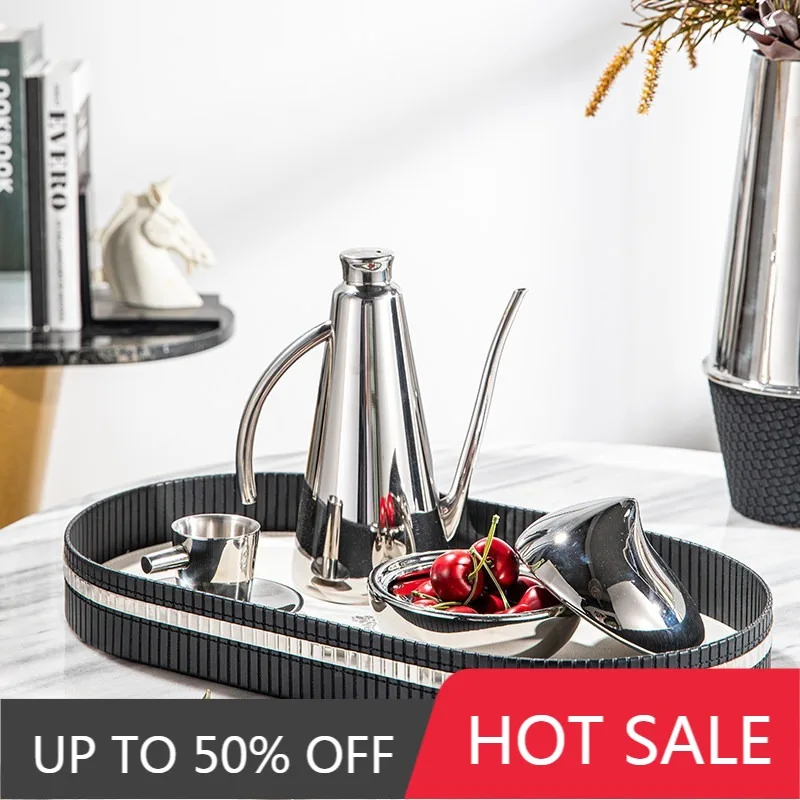 Luxury Stainless Steel Tray Pretty Unique Candy Modern Tray Oval Aesthetic Decoration Storage Trays Elegant Creative Chic Decor