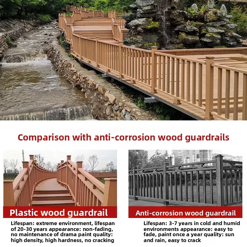 Maatwerk Moderne doe-het-zelf-installatie Buiten Hout-kunststof composietleuningen Anti-corrosie Waterdichte vangrails voor parken
