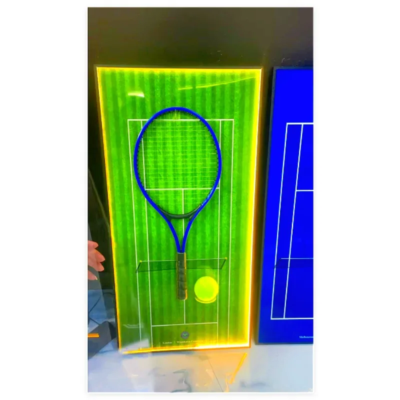 Aluminum Tennis Racket Display Frame With LED Light Wall Hanging Tennis Racket Storage Decor Frame For Tennis Lovers