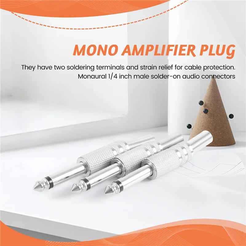 Sommer Verkauf 6,35 Mm Mono Verstärker Stecker 1/4 Zoll Mono Mono Jack Audio Kabel Stecker Stecker Mikrofon audio Anschlüsse 10