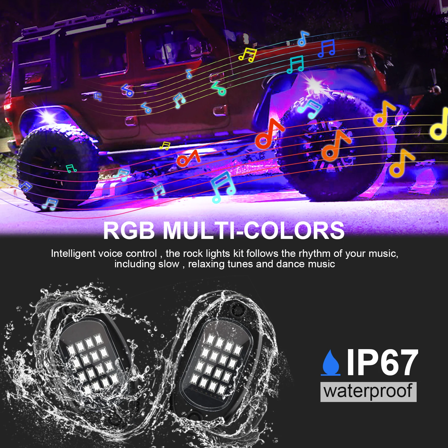 RGB LED Rock Lights Car Chassis Light Music Sync Undergolw For Jeep Off-Road Truck Boat Bluetooth APP Control 4/6/8 In 1
