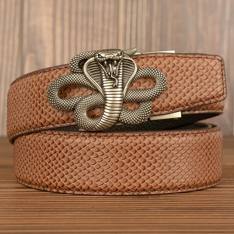 

Automatic Buckle Genuine Leather Cobra Belt Unique Snake Serpentine Jeans Belts Luxury Waistband Quality Assurance ZLB378