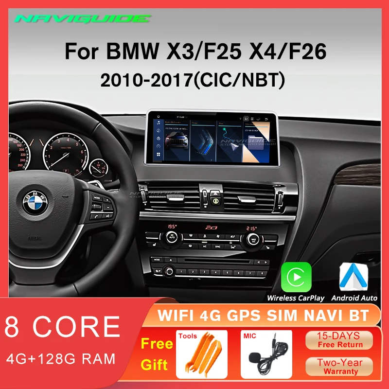 

NAVIGUIDE 10.25" For BMW X3 F25 X4 F26 2011-2017 CIC NBT Car Radio Screen Multimedia Stereo Player Navigation GPS Auto Carplay