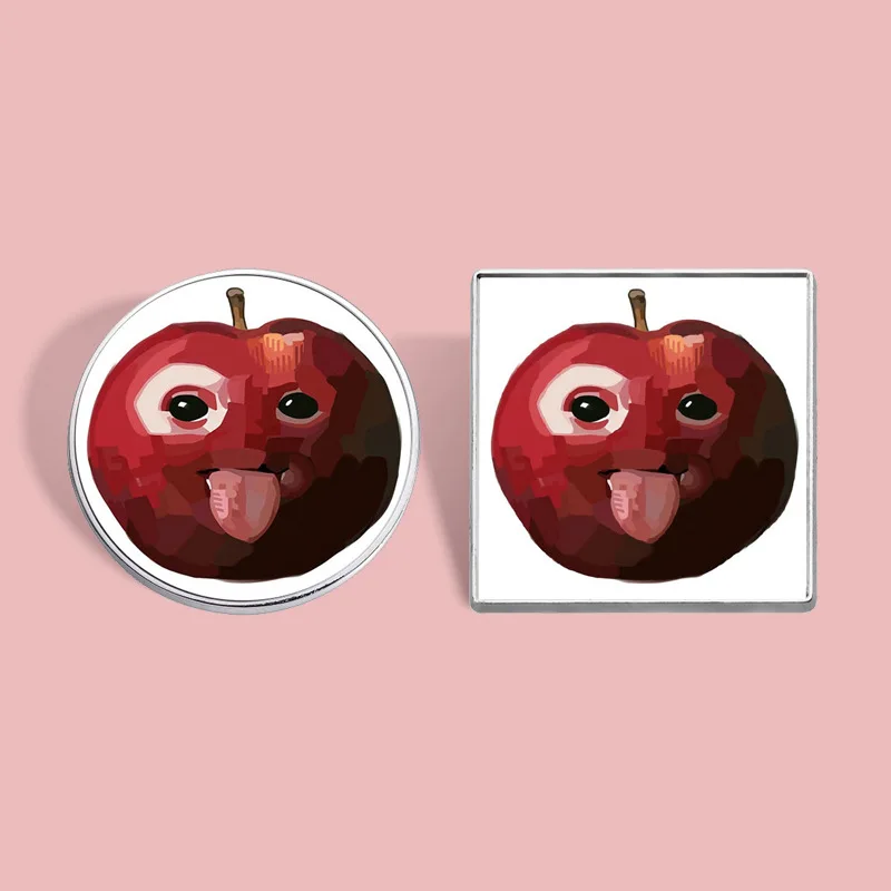 New abstract art painting badge cartoon funny apple face pattern with accessories clothing metal brooch