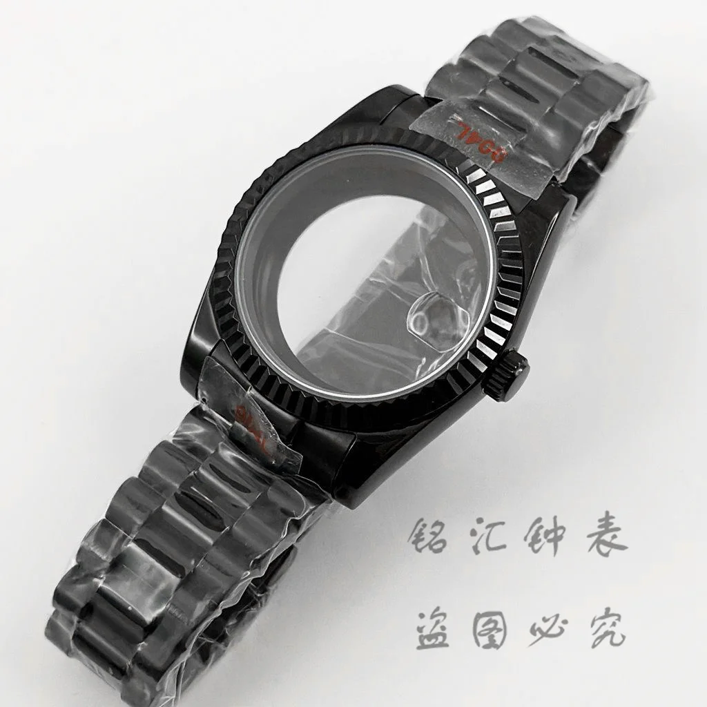 Waterproof 36MM/40MM Sapphire Crystal Fluted Curved Watch Case Black Presidential Bracelet Fit NH34 NH35 NH36 ETA2824 Movement