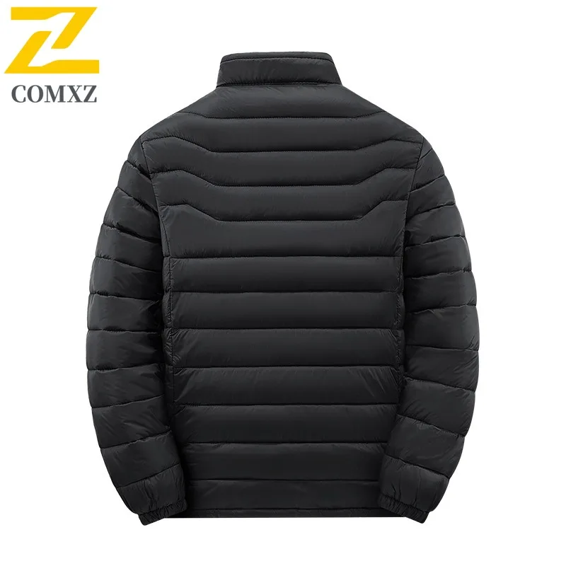 COMXZ 2025 Mens Stand Collar Puffer Jacket Winter Korean style waterproof windproof Slim Fit Ribbed Quilted Outdoor Sports Coat