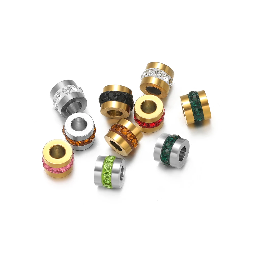 10Pcs/Lot Stainless Steel Rhinestone Beads Loose Spacer Beads for DIY Handmade Jewelry Making Bracelet Necklace Crafts Supplies
