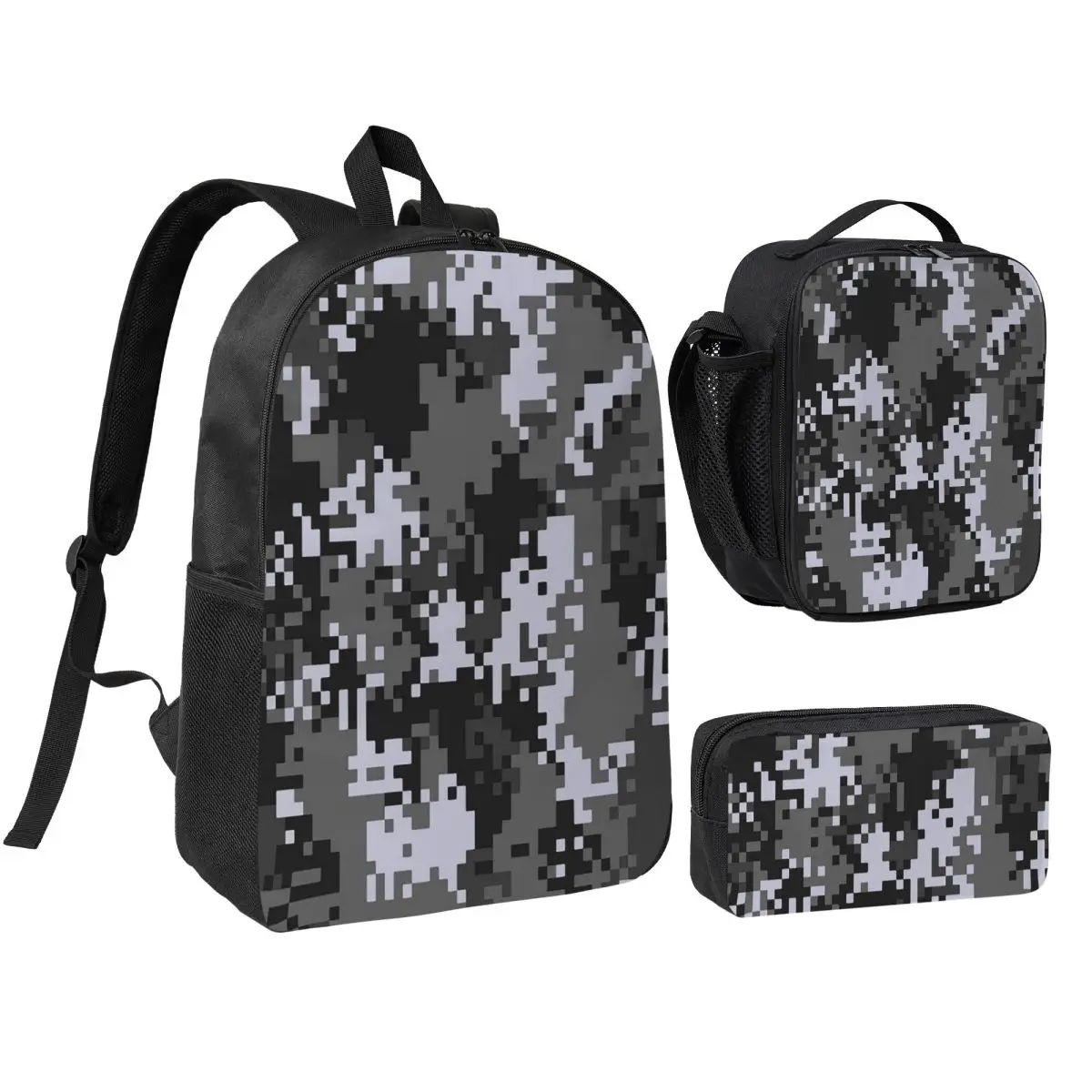 

Pixel Mosaic Camouflage Backpack Boys Girls BookBag School Bag Computer Shoulder Bags 3ps Insulated Lunch Bag Pencil Case