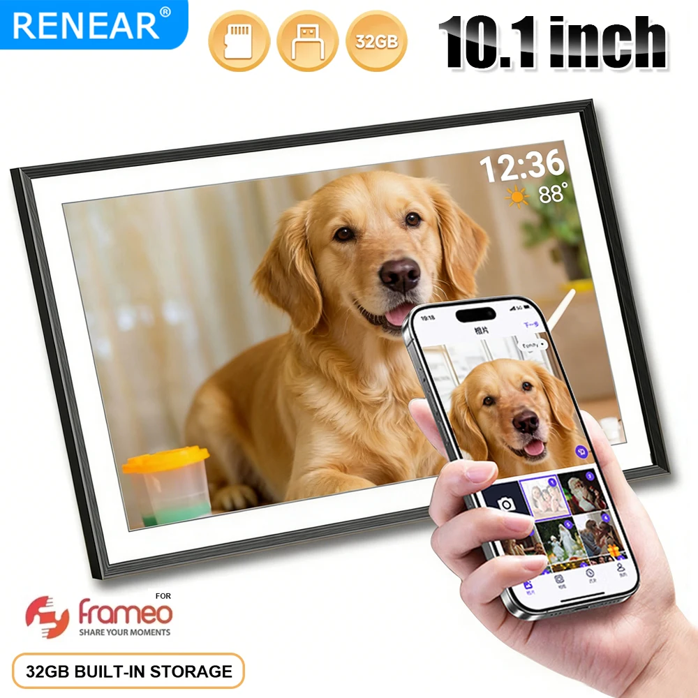 HD 1080P 10.1 Inch Magnetic Digital Picture Frame 32GB On For Frameo Family Girls WiFi Photo Gift Wall-Mounted Electronic Frame