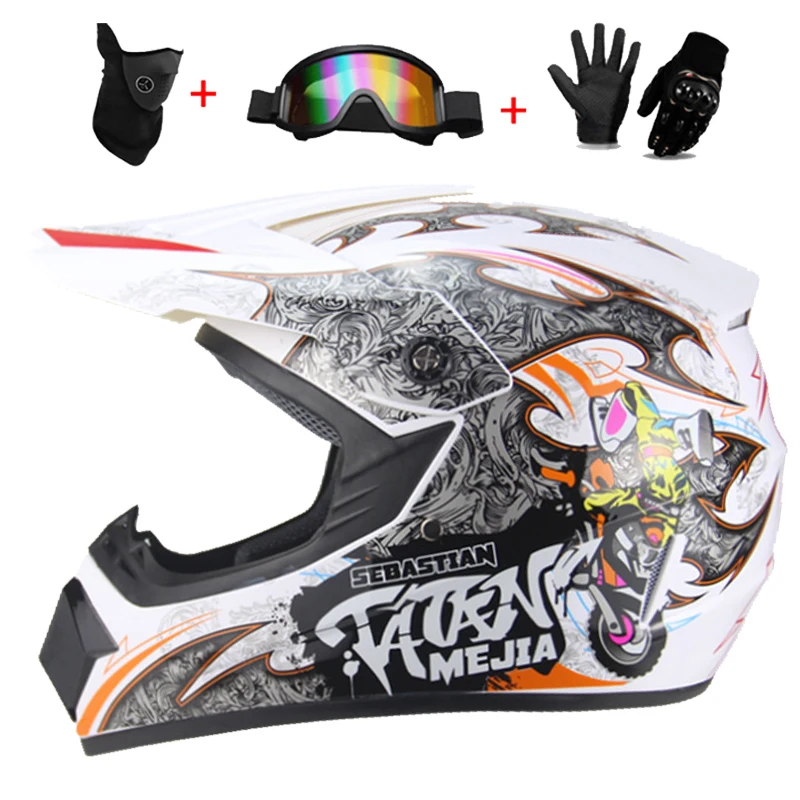 Motor Jeugd Kinderen Kind volledige helm Kinderhelmen Motocross Casco Moto Off-road bril Handschoenen Beschermende fietscasque