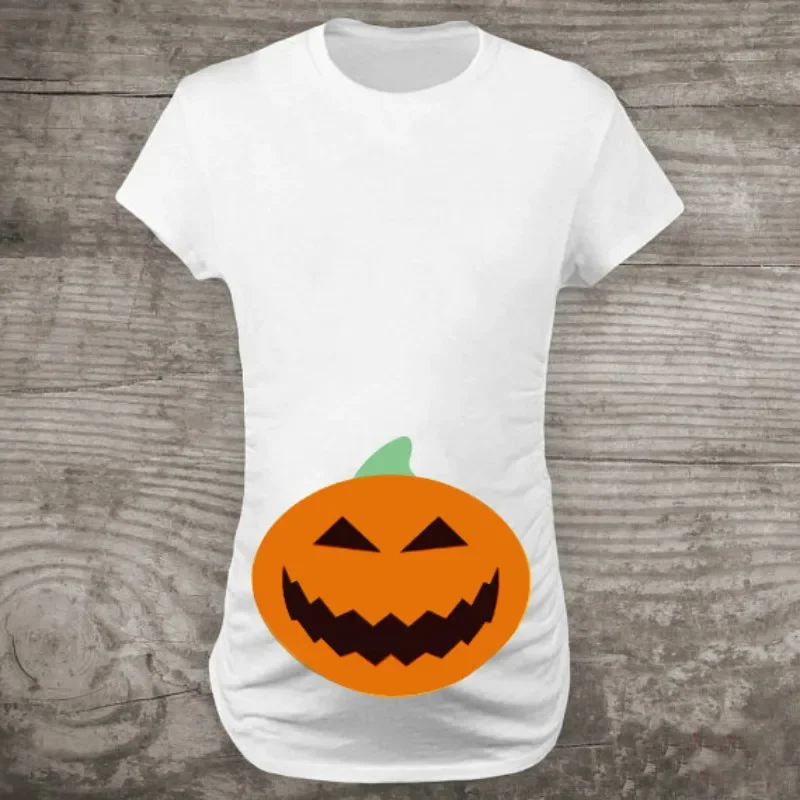 Pregnant Maternity Clothes Halloween Pumpkin Face Pattern Print Tee For Woman Short Sleeve T Shirts Top Casual Fashion Pregnancy