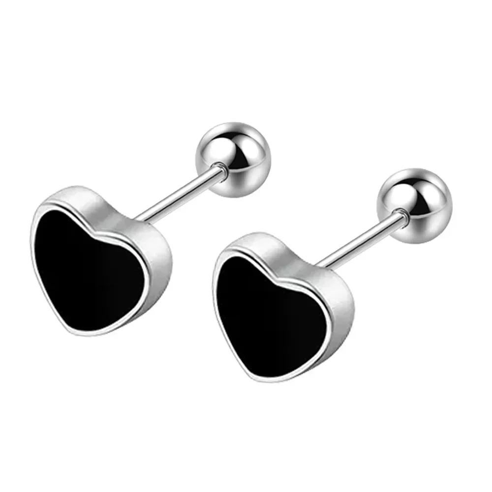 925 Sterling Silver Black Heart Star Round Small Stud Earrings for Women Luxury High Quality Jewelry Offers Wedding Party Gift