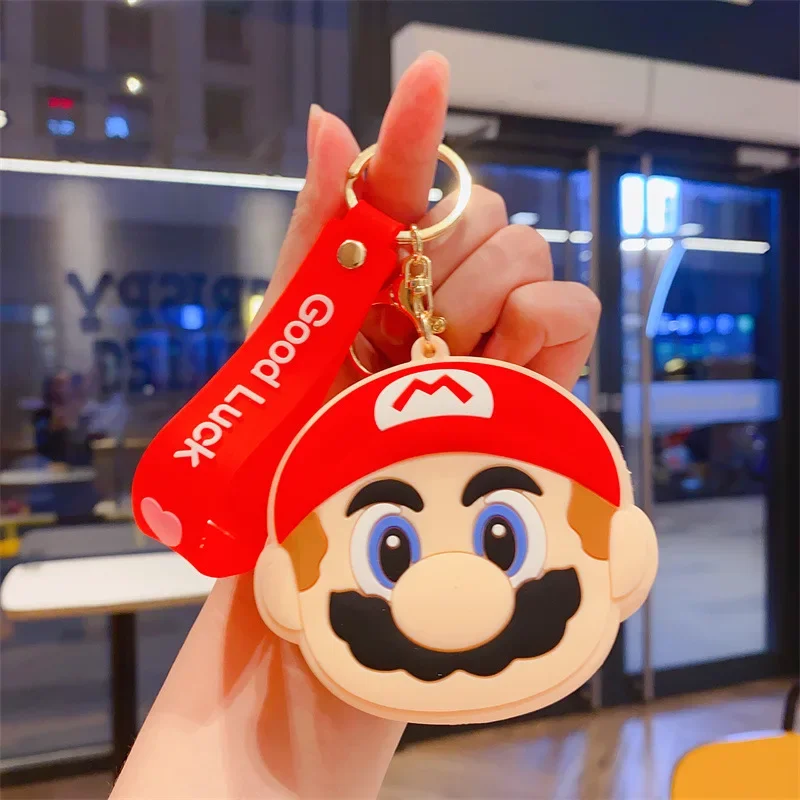 Super Mario Bro Keychains and Cion Purse for Children Anime Cartoon Cute Wallet Boys Girls Kawaii Mini Pouch Key Ring Kids Toys