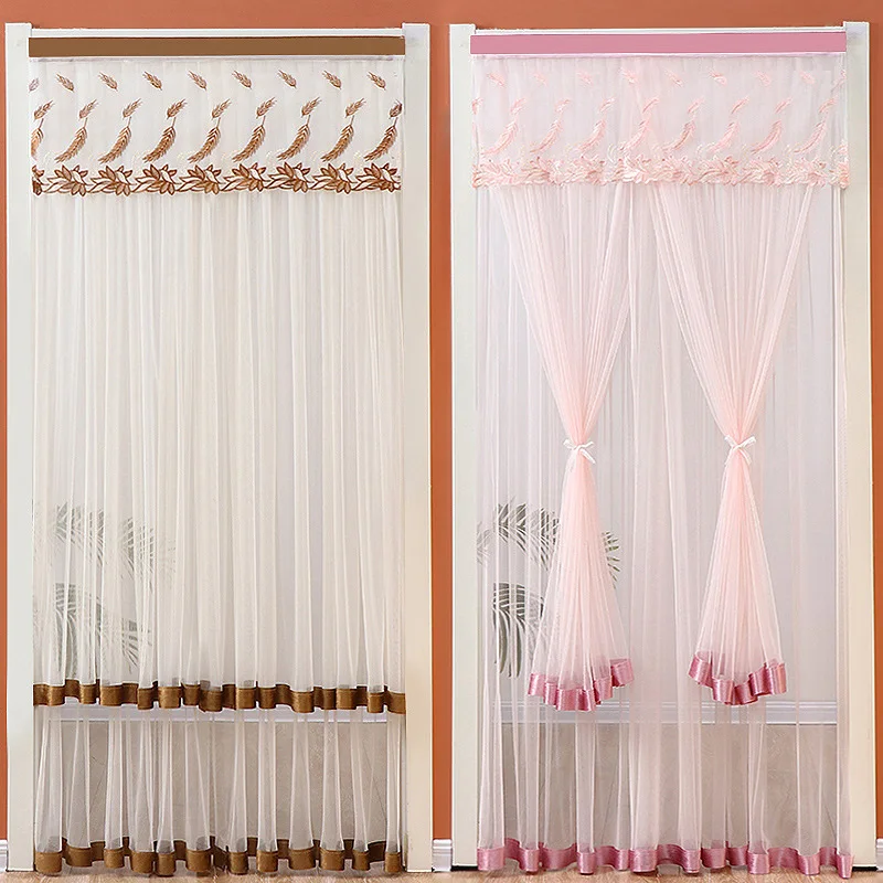 

1PC Non-punching Mosquito Screen Curtain Summer Double Layer Breathable Gauze embroidery Anti Insect Door Curtain Home Decor