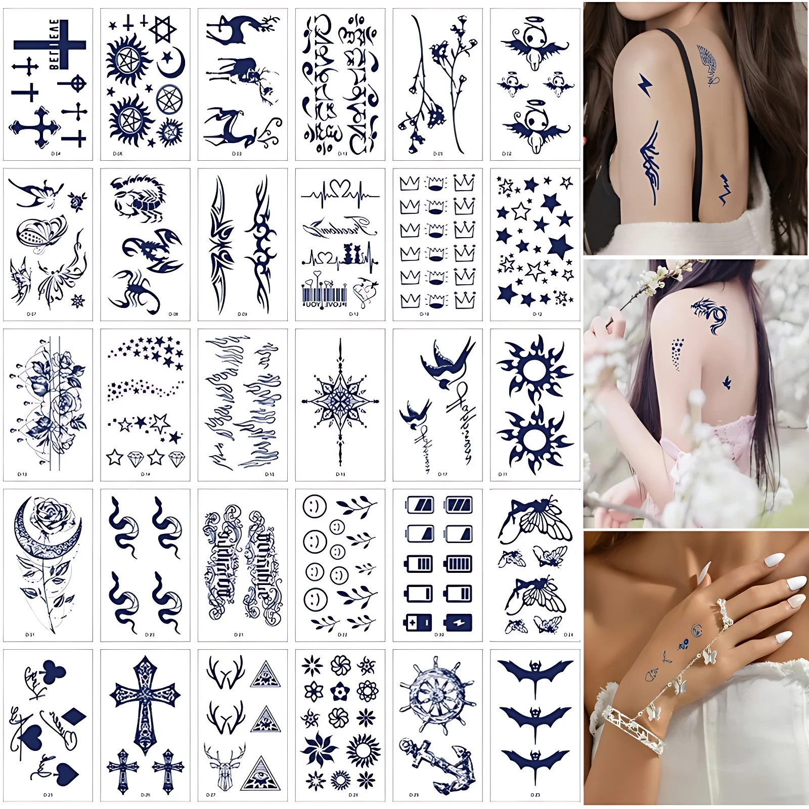 30pcs/pack Herbal Juice Tattoo Temporary Waterproof for Adults Cross Deer Small Pattern Smile Face Fake Tattoo tatuajes falsos