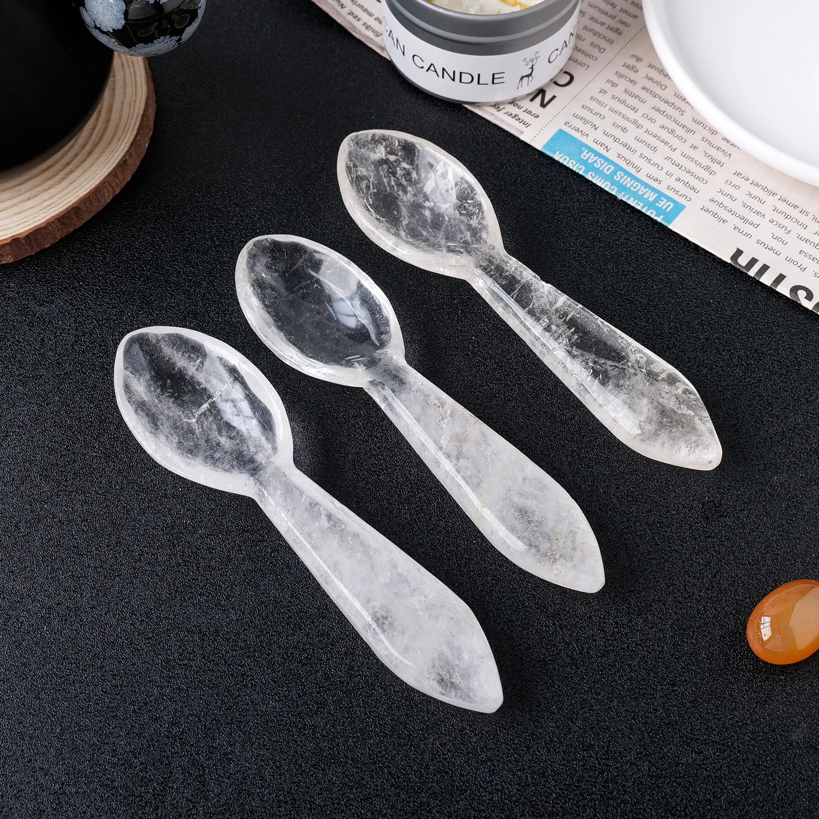 1PC Natural Clear Quartz Spoon Crystal Stone Tableware Home Decoration Crafts Desktop Art Collection Halloween Christmas Gifts